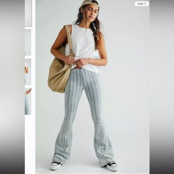 Free People Penny Pull On Striped Flare Jeans Pants 28 We the Free Striped Pants - Picture 1 of 4